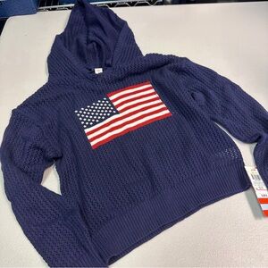 Cat & Jack Girls Navy American Flag Hooded Knit Sweater 100% Cotton S (6/7)